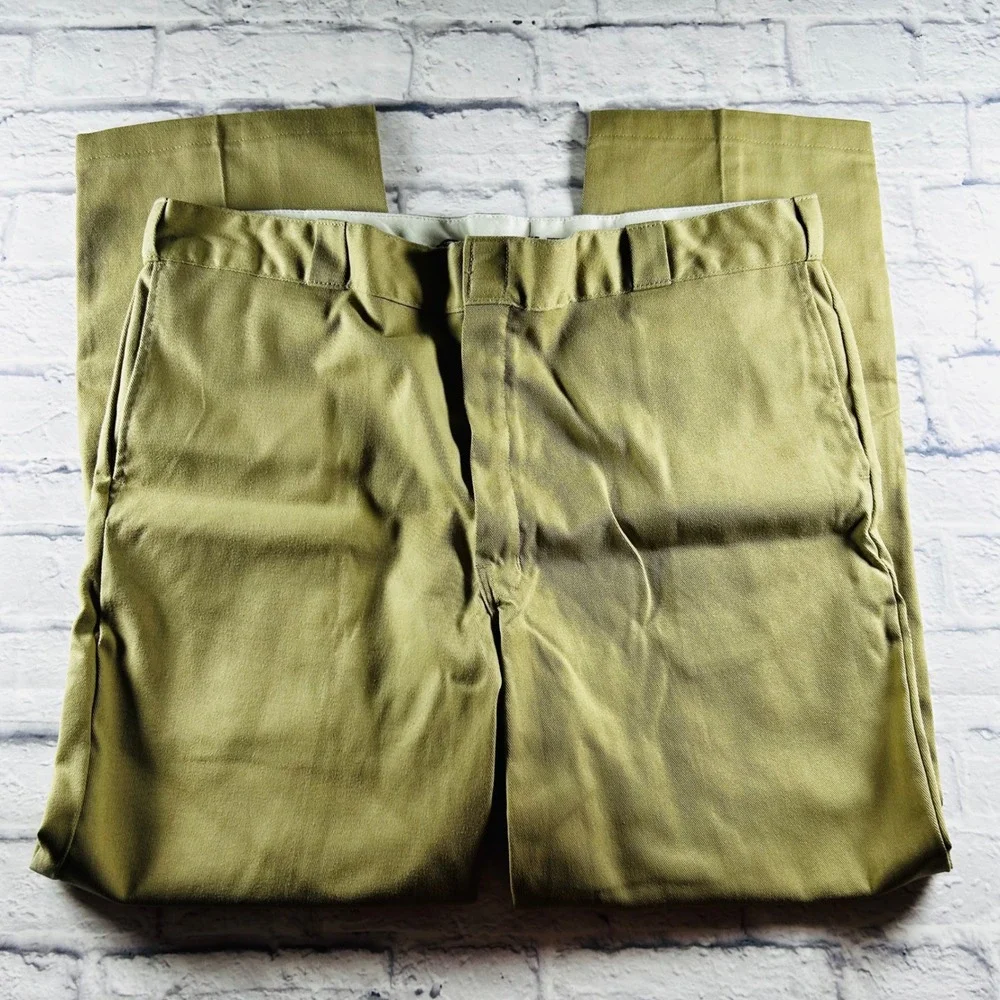 Dickies Mens Khaki Pants Tan Flat Front 4 Pocket Work Business Casual 42x32